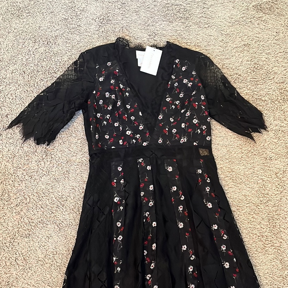 Black lace and floral midi dress